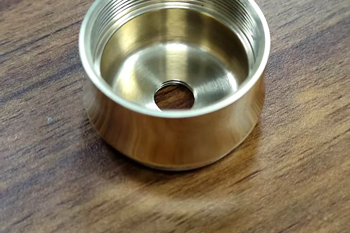 Internal thread view of a mirror polished brass CNC turned sleeve