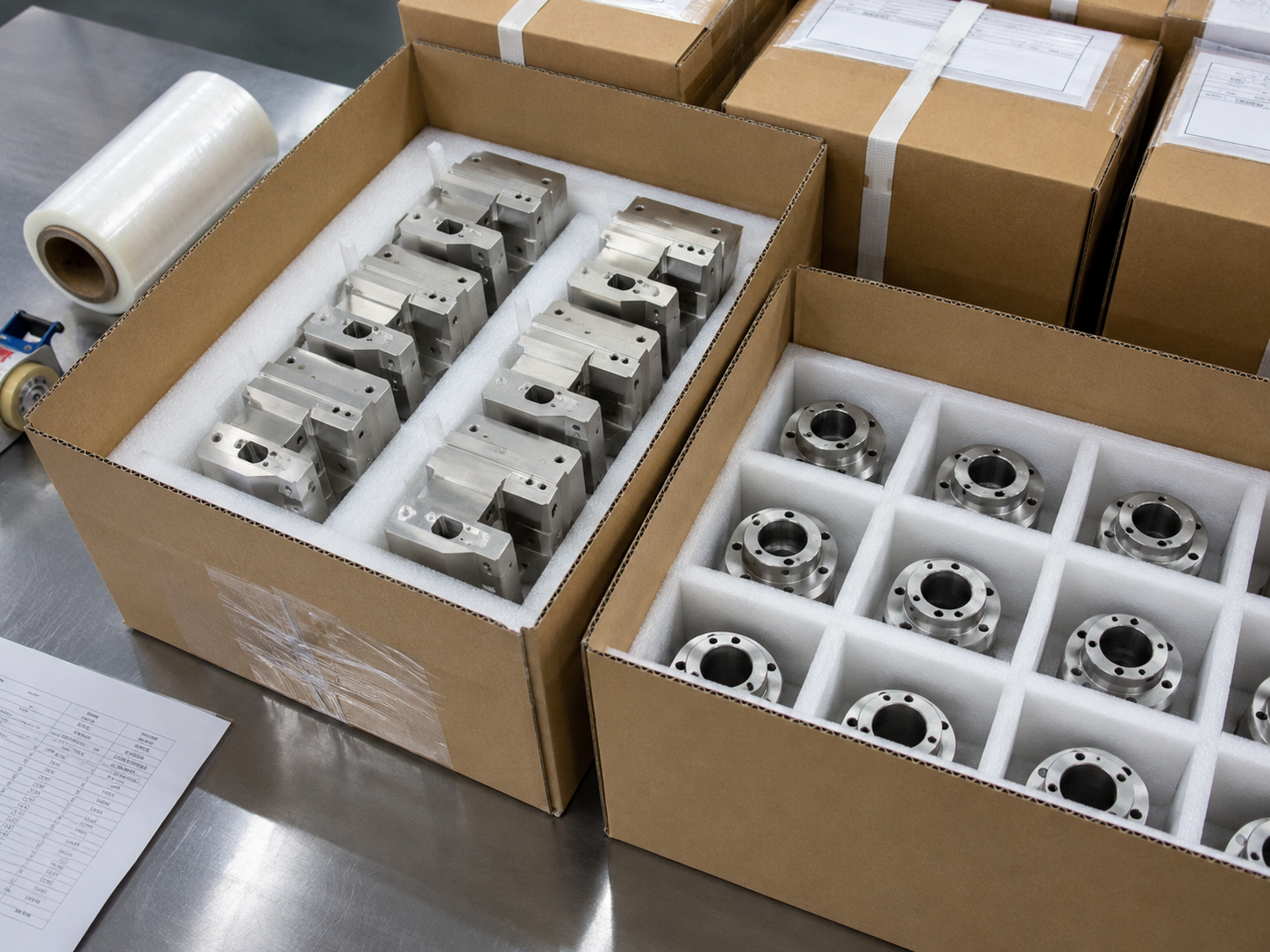 Export packing and delivery boxes for CNC machined parts